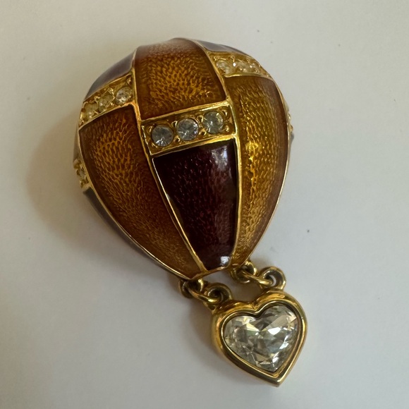 Vintage Jewelry Signed Joan Rivers Enamel & Rhinestone Hot Air Balloon pin ♥️ - Picture 2 of 9